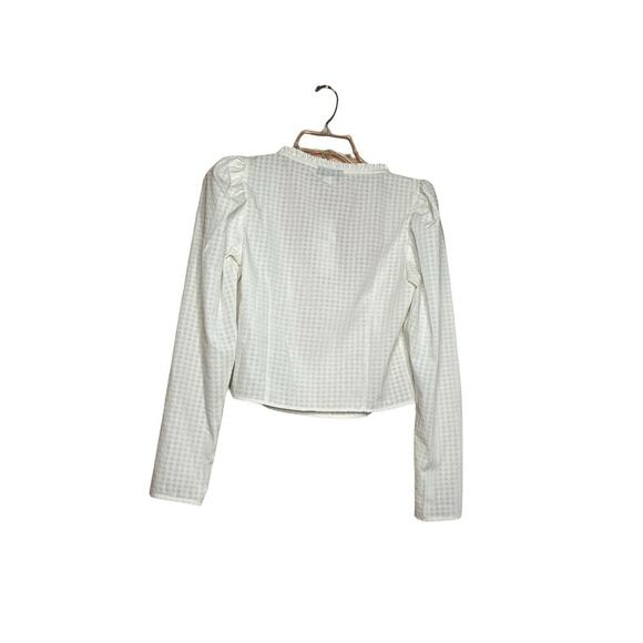 TOPSHOP Satin Prairie Crop ruffle Top ivory sz 6 puff long sleeve - Picture 5 of 11